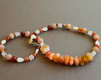 Peaches n Cream Necklace Peach Agate Peach Moonstone Carnelian and Rainbow Moonstone Gemstone Jewelry