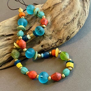 Rainbow Bright Necklace Colorful Old n New Glass Beads from Java and Africa Primary Colors Red n Blue Playful Ethnic Jewelry
