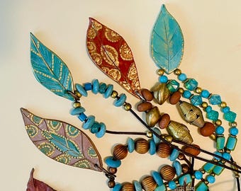 Hand Painted Clay Leaf Pendant Necklaces Choose One/All