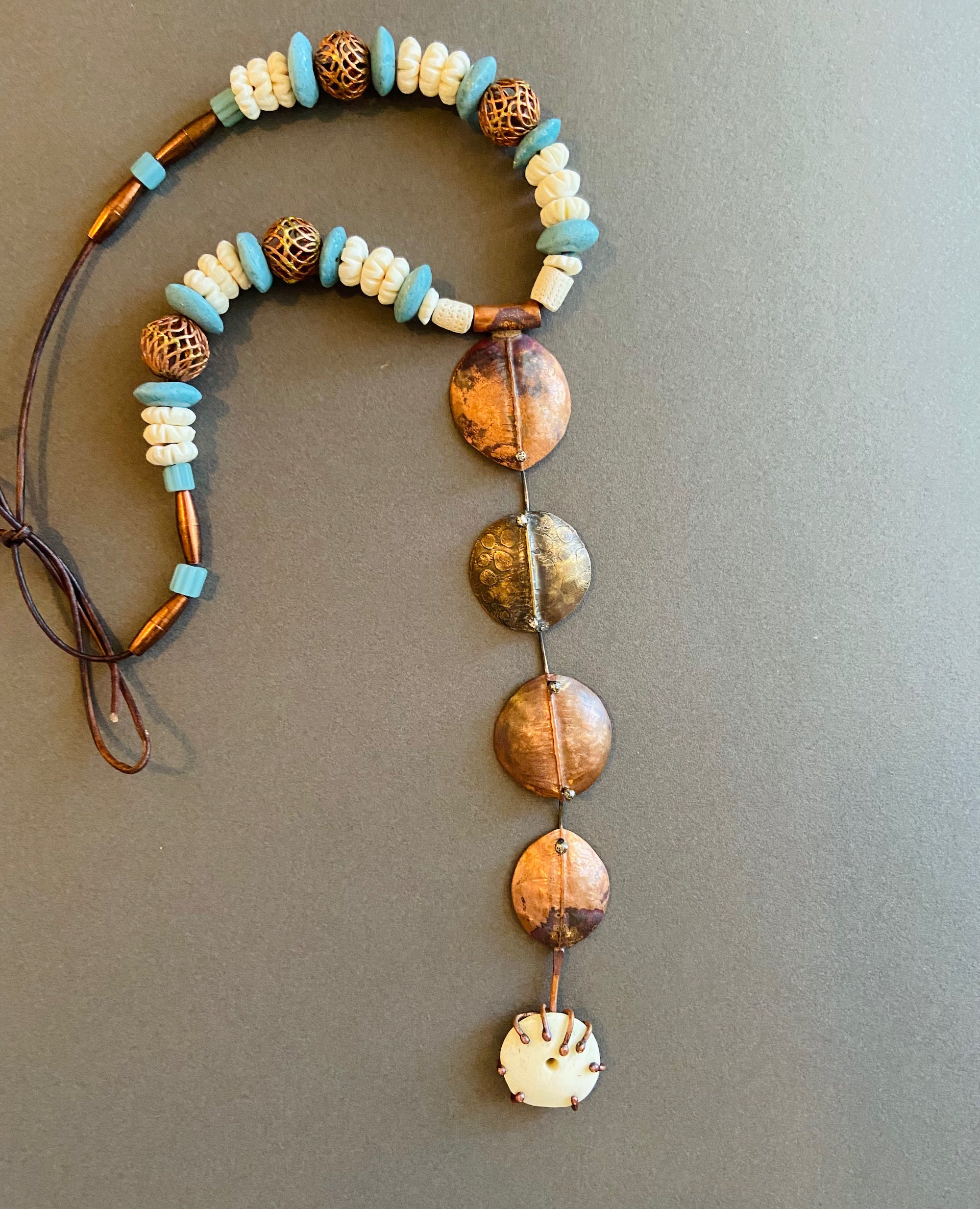 Extra Long Copper Dangle Necklace Handcrafted Copper Pendant
