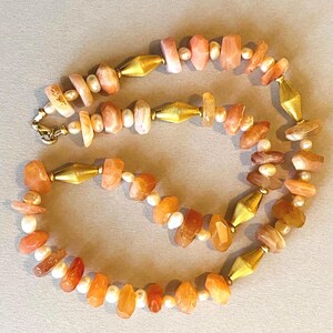Peaches n Cream Necklace Faceted Carnelian Slices with Pearls Gemstone GemstoneJewelry