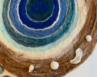 Beach in a Box: You Choose from Two Needle Felted Beaches Round or Oval w Driftwood Shells and Optional Mermaid Colorful Wool Fiber Art