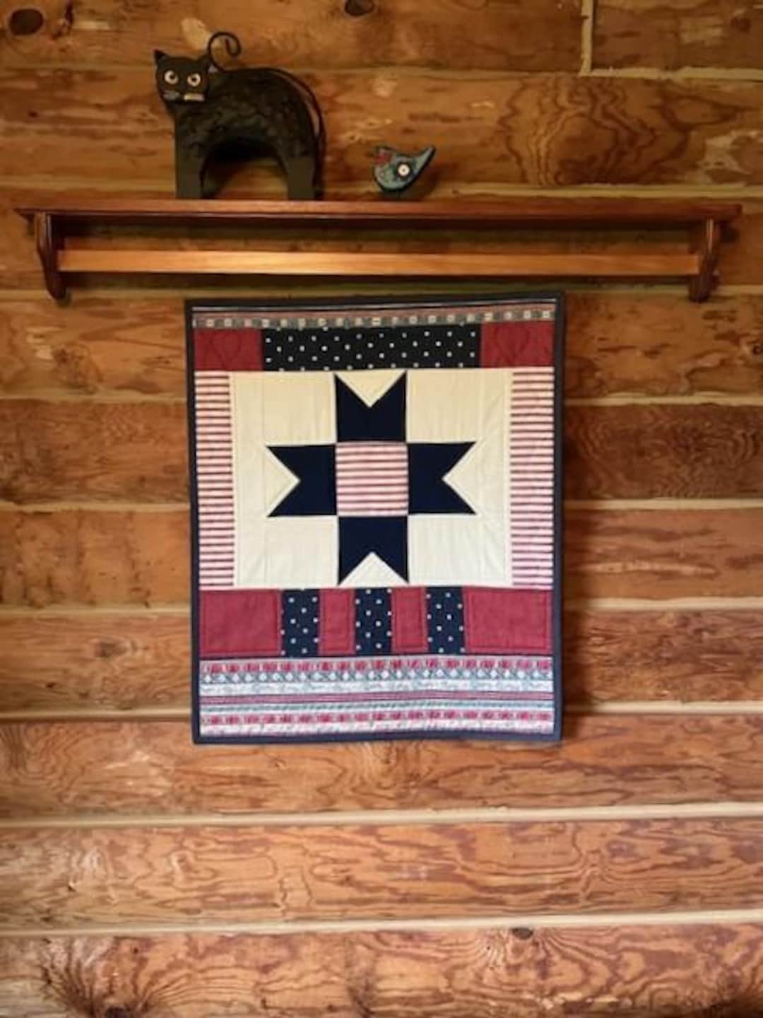 ヴィンテージ 星条旗　キルト　アンティーク Art Quilt, Patriotic Americana Farmhouse Star, 24.5