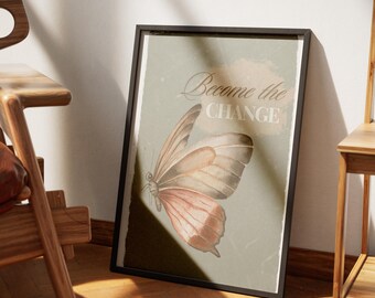 Sage Green Butterfly Print: 70s Retro Wall Art (Digital Download)