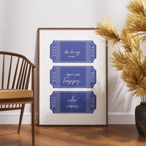 Retro Ticket Print, Navy Blue Wall Art, Trendy Wall Art, Vintage Ticket Poster for Aesthetic Room Decor, Motivational Poster