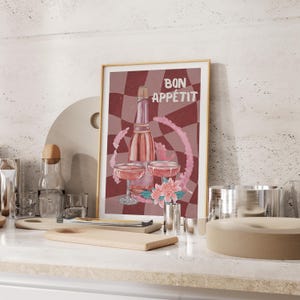 Koktajlowa sztuka ścienna, dekoracja wózka barowego, estetyczny plakat kuchenny, wydruk na przyjęcie obiadowe, sztuka ścienna z jedzeniem, plakat retro, wydruk Bon Appetit