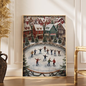 Christmas Village Print, Vintage Christmas Wall Art, Holiday Decor, Winter Prints