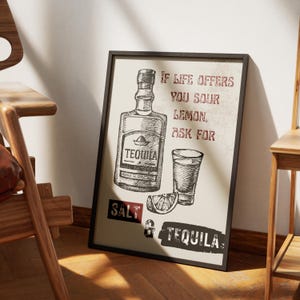 Tequila Retro Poster, Bar Cart Prints, Quote Wall Art, Funky Decor, Neutral Wall Art, Apartment Decor, Room Decor Aesthetic