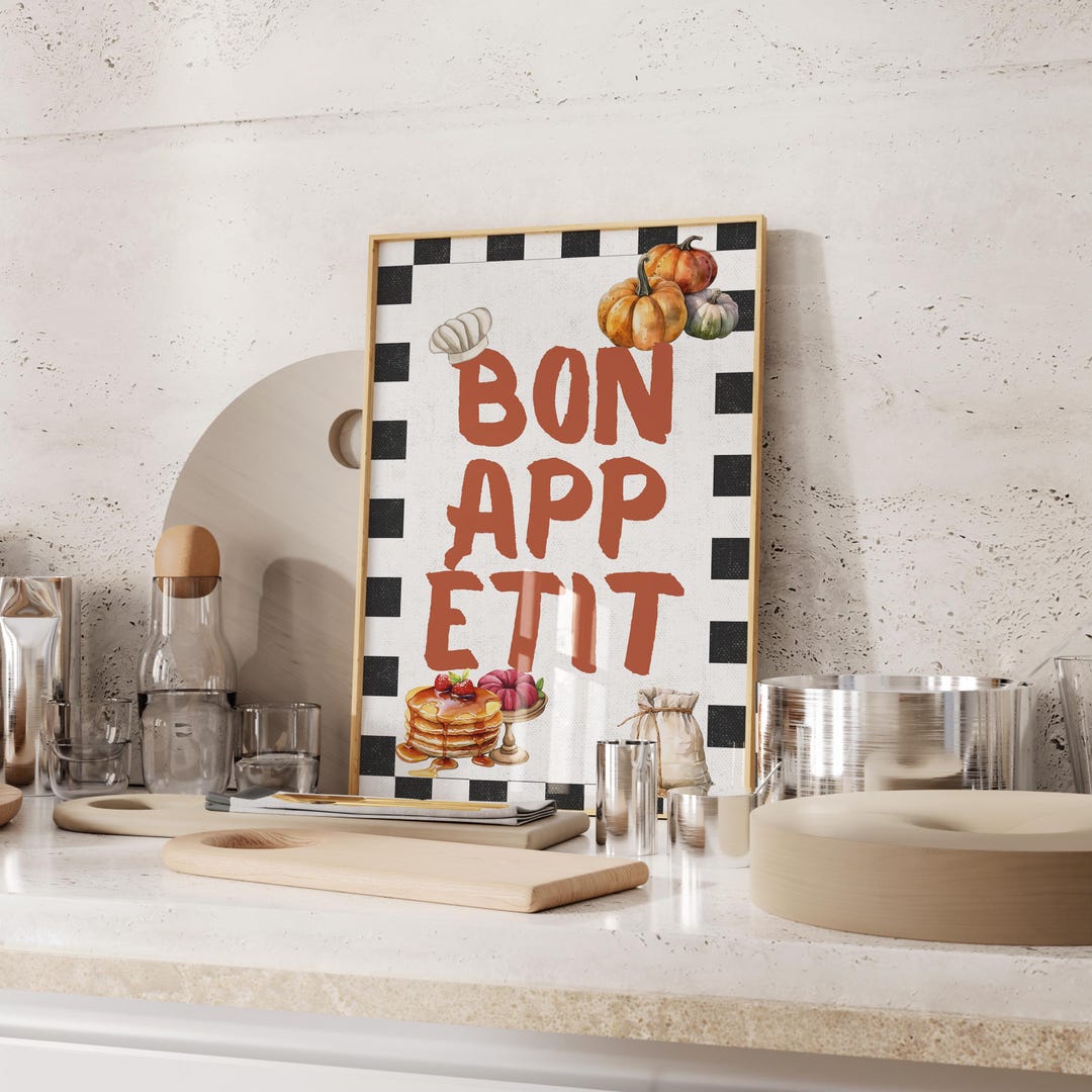 set of 2 bon appetit prints, retro cooking prints,... Retro Bon Appetit Print: Trendy Kitchen Wall Art (digital Download) - Etsy