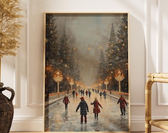 Kerstmuurkunst, vintage vakantiedecor, winterprints, afdrukbare kerstkunst