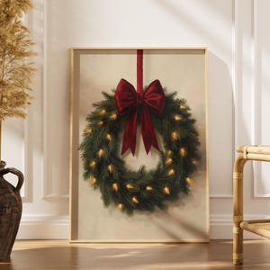 Vintage Holiday Decor, Christmas Wreath Wall Art, Winter Prints, Christmas Printable Art
