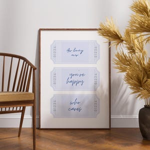 Retro Ticket Print, Light Blue Wall Art, Bar Cart Decor, Trendy Prints, Motivational Poster, Retro Apartment Decor