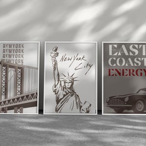 Gallery Wall Set, 3 Piece Wall Art, Apartment Decor, City Prints, New York Wall Art, Travel Poster, Mid Century Modern Wall Art