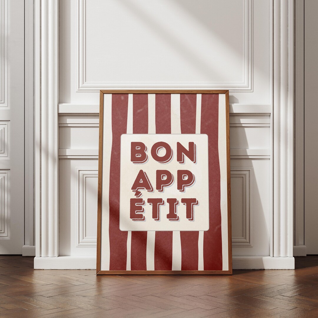 set of 2 bon appetit prints, retro cooking prints,... Bon Appetit Wall Art, Typography Kitchen Poster, Retro French Quote ...