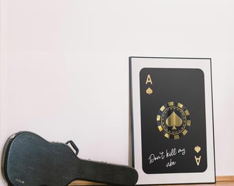 Impressão artística do Ás de Espadas: decoração de quarto retrô em preto e dourado (download digital)