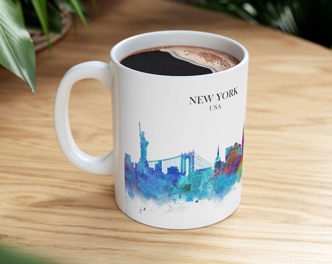 NYC Skyline Watercolor Coffee Mug: New York City Souvenir (11oz)