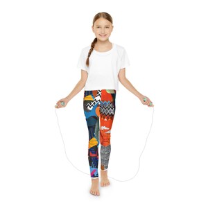Colorful Abstract Pop Youth Leggings, Kids Leggings, Girls Clothing, Stretchy Activewear, Fun Children&#39;s Apparel
