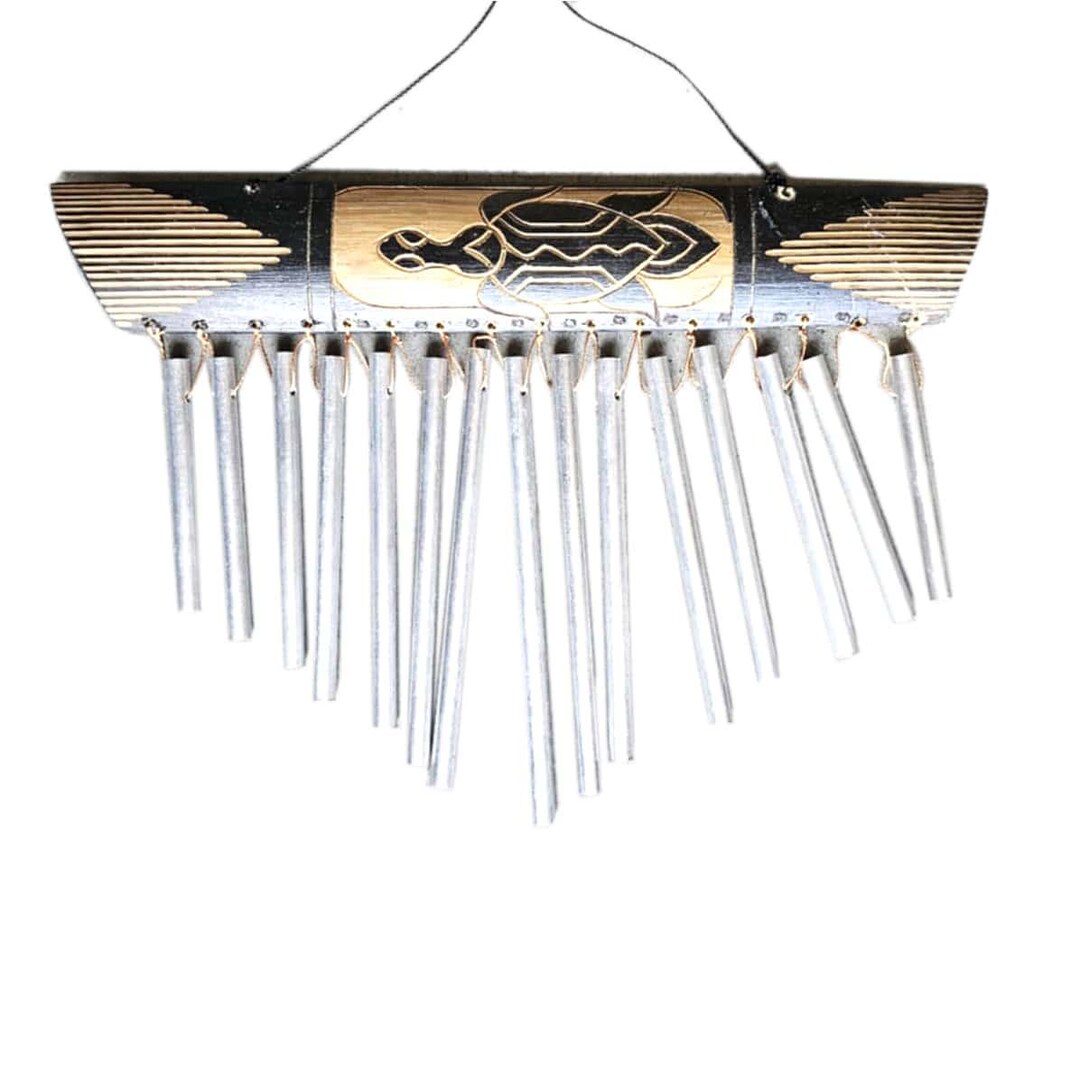 Bali Windspiel mit 15 Klangrhrchen und handbemalter Bambus-Halbschale -  Etsy.de