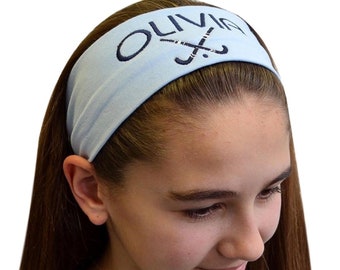 Personalized Monogrammed Embroidered Field Hockey Cotton Stretch Headband with Custom Name