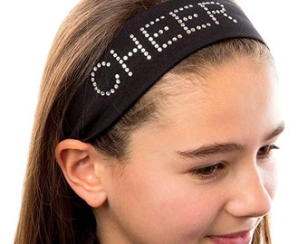 Rhinestone Cheer Headband Cotton Stretch Blend Customized in the Color of Your Choice