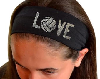 LOVE Volleyball Headband in Sparkling GLITTER. Custom Band and Text Color of Your Choice.