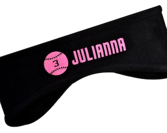 Design Your Own Custom Softball Fleece Ear Warmer Headband in Personalized GLITTER Vinyl Text