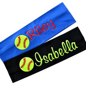 Personalized Monogrammed Embroidered Softball Patch Cotton Stretch Headband with Custom Name