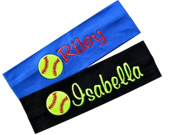 Personalized Monogrammed Embroidered Softball Patch Cotton Stretch Headband with Custom Name