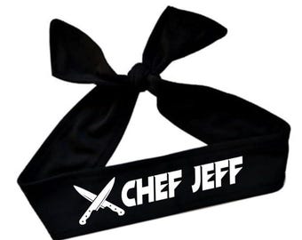 Personalized Chef Headband, Tie Back, Moisture Wicking