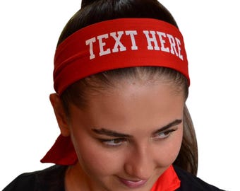 Custom Text Sport Headband - Personalized Moisture Wicking Tie Back