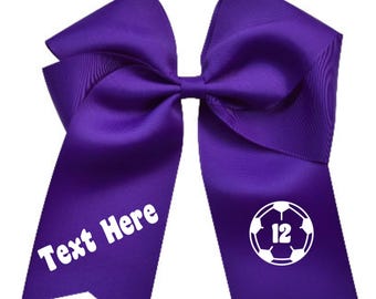 Custom Soccer Hair Bow with Vinyl Text & Player Number