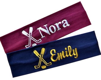 Personalized Monogrammed Embroidered Ice Hockey Cotton Stretch Headband with Custom Name