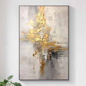 Textured Gold and Grey Abstract painting minimalist luxury Framed Wall Art Minimalist Wall Art Modern Living room  wall art