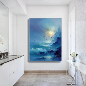 Mystical moonlight seascape canvas painting
