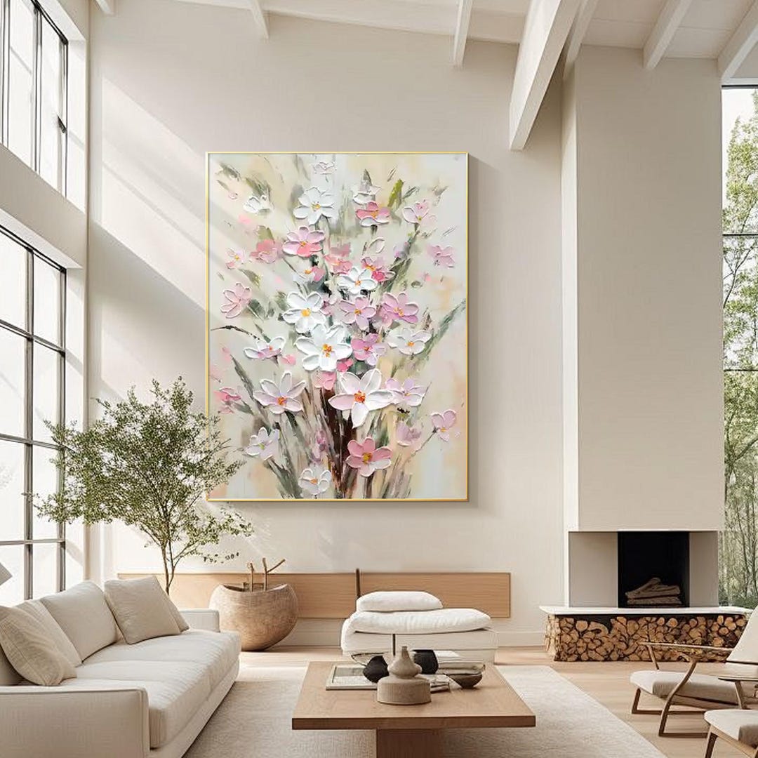 Pink Flower Wall Art ,blossoms Floral Painting Canvas Wall Art Framed ...