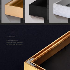 May include: A close-up of three metal frames in golden, black, and silver colors. The golden frame is in the foreground, with text that reads "THE METAL FRAME, LET FLY THE BOUNDLESS, DESIRE FOR FASHION, AN EXQUISITE, LIFE STYLE IS WHAT WE ADVOCATE."