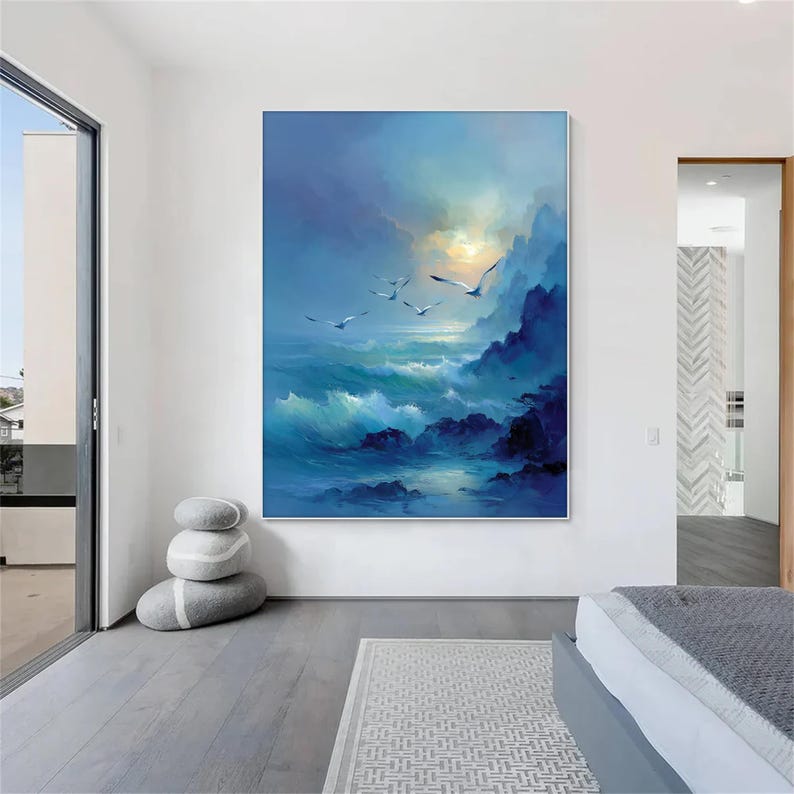 Extra-large coastal night landscape artwork