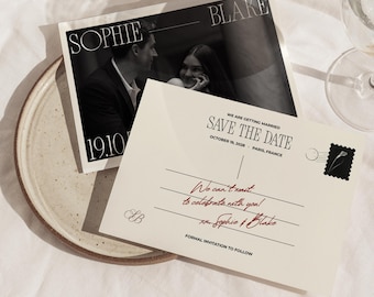 Retro Save The Date Postcard Old Money Wedding Save The Date Vintage Save The Date With Photo Wedding Announcement Canva Template