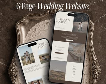 Minimalistisch bruin sjabloon voor bruiloftswebsite Canva bruiloftswebsite met RSVP-formulier Elegante digitale bruiloftsuitnodiging Bewaar-de-datumwebsite
