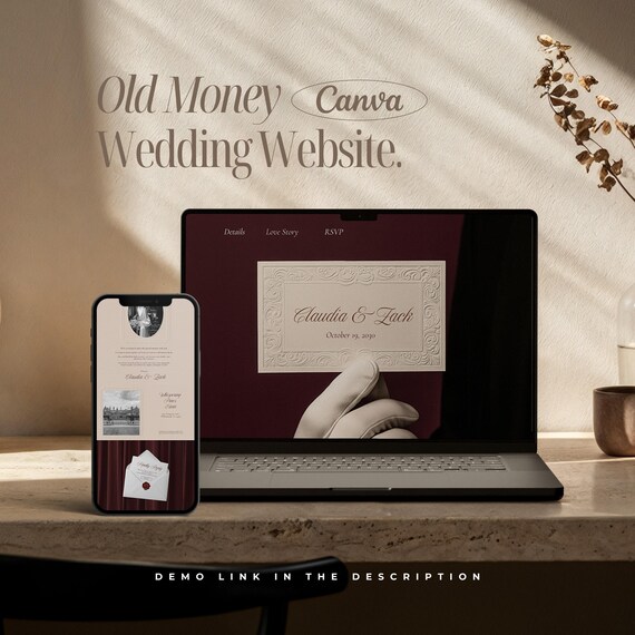 Old Money Wedding Website Template Destination Wedding Canva Website with RSVP Digital Wedding Invitation Save The Date Website Wedding