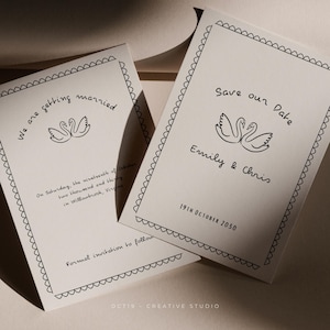 Reserve a data de casamento com ilustração de cisne, salve a data, salve a data de casamento, salve a data vintage, salve a data extravagante, salve a data de casamento retrô