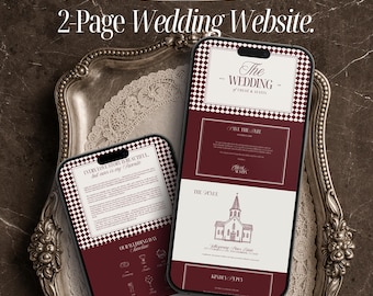 Vintage Wedding Website Template Checkered Canva Wedding Website RSVP Website Digital Wedding Invitation Save The Date Website Template