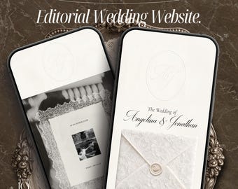 Ivory Wedding Website Template With Embossed Monogram Canva Wedding Website with RSVP Minimalist Digital Invitation Save The Date Website