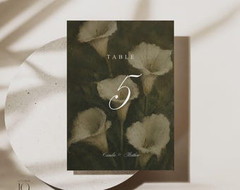 Calla Lilie Tischnummer Hochzeit Vorlage Hochzeit Tischkarten Tischnummerierung Hochzeit Hochzeitstisch Nummerierung DIY Tisch Nummer Schild