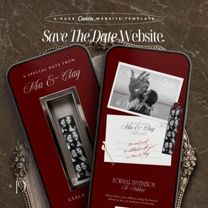 Plantilla web de Canva para guardar la fecha de boda con fotomatón vintage