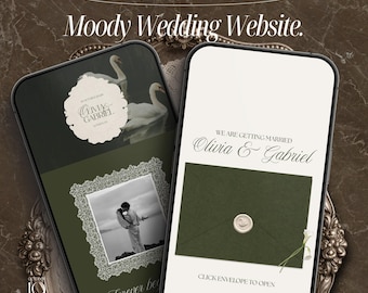 Green Swan Wedding Website Canva Template Vintage Wedding Website with RSVP Digital Wedding Invitation Save The Date Website Template