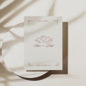 Vintage Schwan Old Money Save The Date Retro Save The Date Cards Save The Date Vintage Elegante Einladungskarte Hochzeit Einladung Vintage