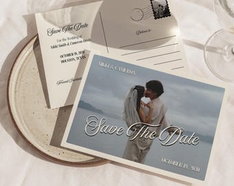 Retro Save The Date Postcard Old Money Wedding Save The Date Vintage Save The Date With Photo Wedding Announcement Canva Template