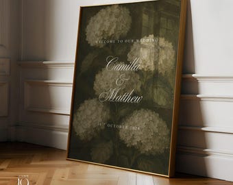 Vintage Hortensien Willkommensschild Hochzeit Ölgemälde Hochzeitsschild Willkommen Hochzeit Schild Empfangstafel Welcome Wedding Sign