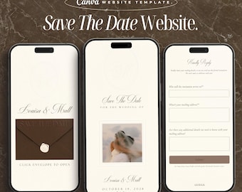 Vintage Editorial Wedding Save The Date Website Template Canva Website Digital Wedding Invitation Save The Date Website Wedding